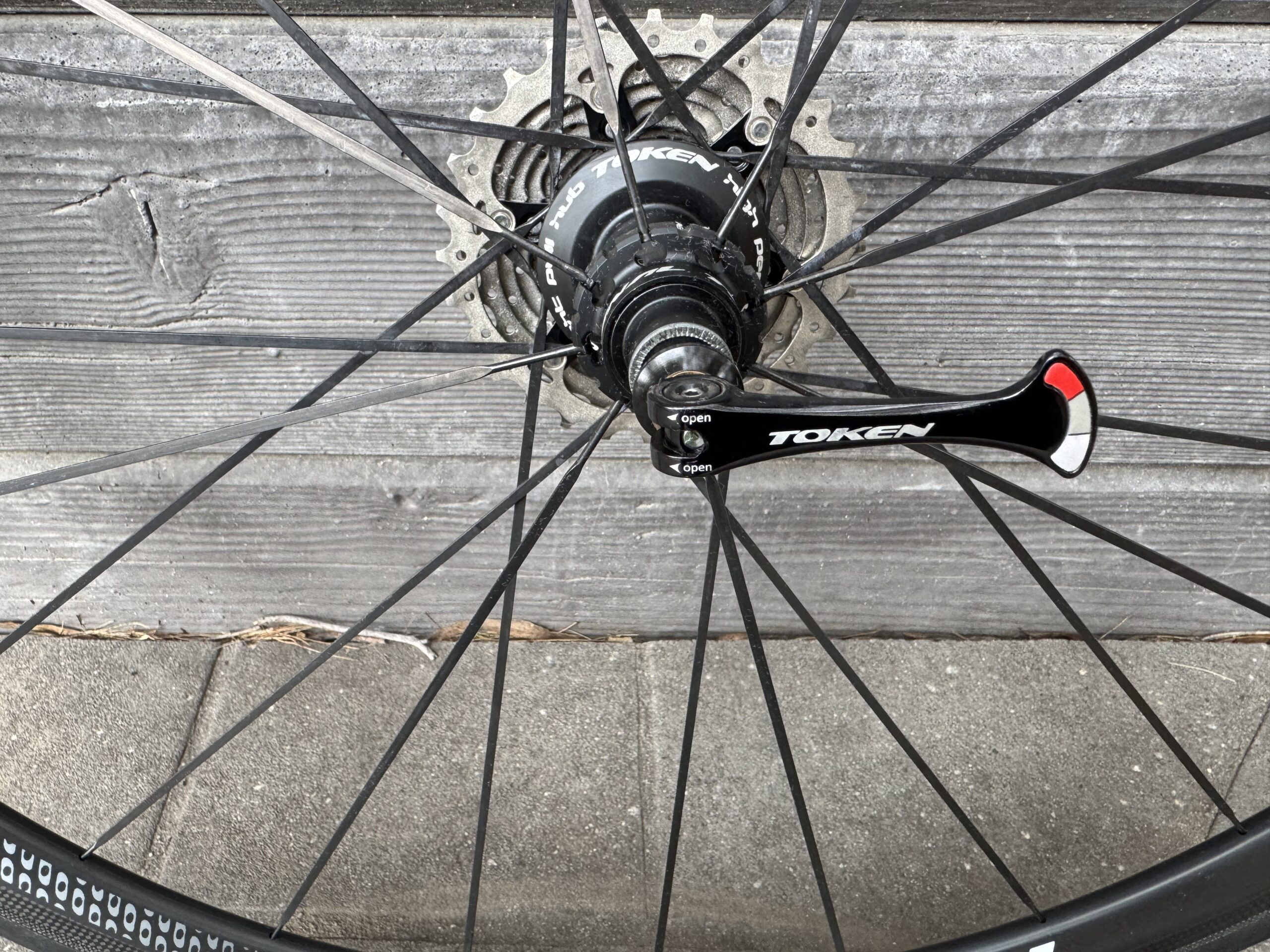 Pair of Token Tk-C-28 Carbon Clincher Wheels with Cassette, Tyres and Tubes