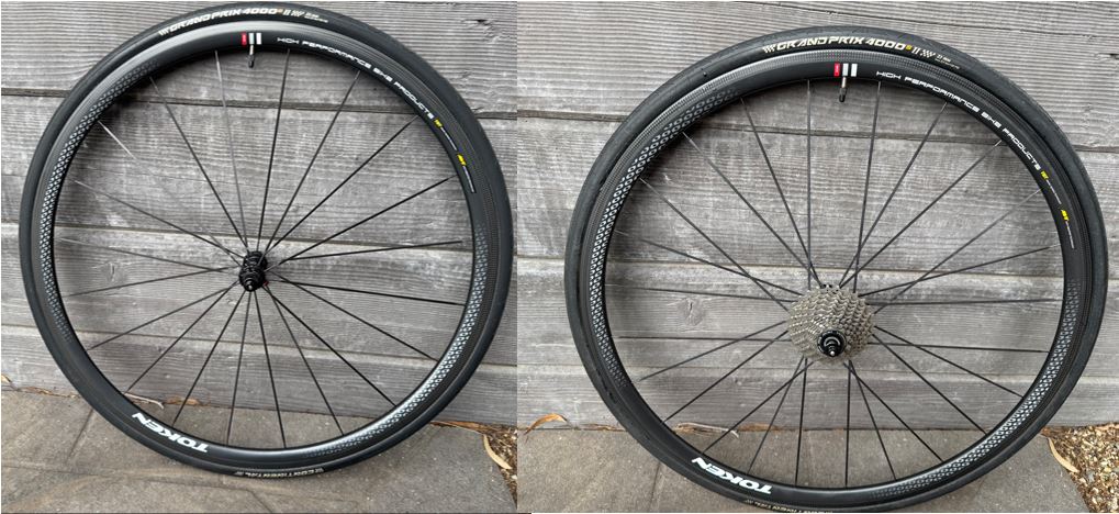 Pair of Token Tk-C-28 Carbon Clincher Wheels with Cassette, Tyres and Tubes